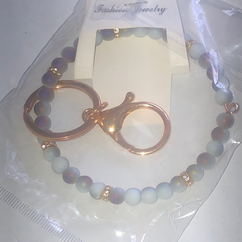 Earth Tone Beaded Gold Keychain Bracelet